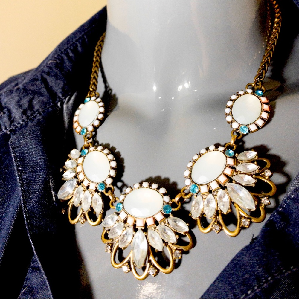 Vintage Bib Floral Statement Necklace Gold Tone
